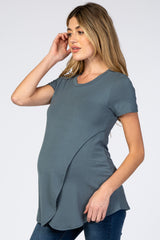 Dark Teal Layered Wrap Front Maternity Nursing Top