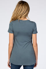 Dark Teal Layered Wrap Front Maternity Nursing Top