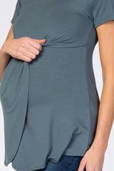 Dark Teal Layered Wrap Front Maternity Nursing Top