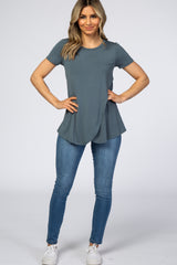 Dark Teal Layered Wrap Front Nursing Top