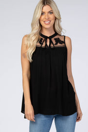 Black Lace Inset Sleeveless Blouse