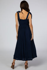 Navy Blue Smocked Tie Strap Midi Dress