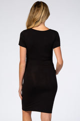 Black Ruched Maternity T-Shirt Dress