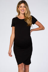 Black Ruched Maternity T-Shirt Dress