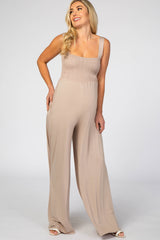 Taupe Sleeveless Wide Leg Maternity Jumpsuit