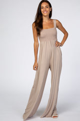 Taupe Sleeveless Wide Leg Maternity Jumpsuit