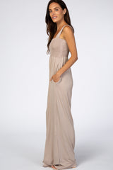 Taupe Sleeveless Wide Leg Jumpsuit