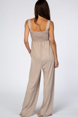 Taupe Sleeveless Wide Leg Jumpsuit