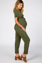 Olive Wrap Tie Maternity Jumpsuit