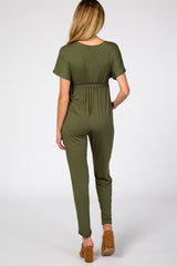 Olive Wrap Tie Maternity Jumpsuit