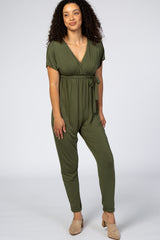 Olive Wrap Tie Jumpsuit