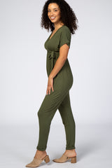 Olive Wrap Tie Jumpsuit