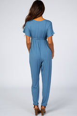 Blue Wrap Tie Jumpsuit