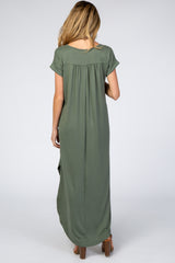 Olive Side Slit Maternity Maxi Dress