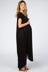 Black Side Slit Maternity Maxi Dress