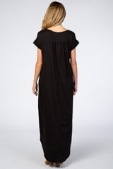 Black Side Slit Maternity Maxi Dress