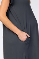 Charcoal Side Slit Maternity Maxi Dress