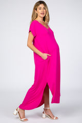 Fuchsia Side Slit Maternity Maxi Dress