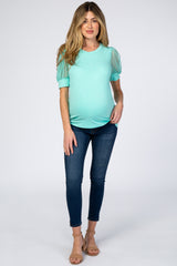 Mint Mesh Sleeve Maternity Top