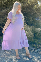 Lavender Smocked Ruffle Maternity Dress