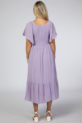 Lavender Smocked Ruffle Maternity Dress