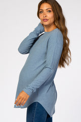 Denim Blue Long Sleeve Ribbed Maternity Top