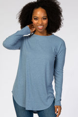 Denim Blue Long Sleeve Ribbed Maternity Top