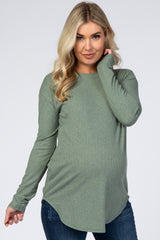 Olive Long Sleeve Ribbed Maternity Top