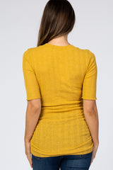 Yellow Ribbed Ruched Maternity Top