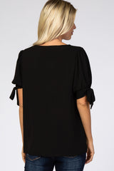 Black Short Tie Sleeve Top