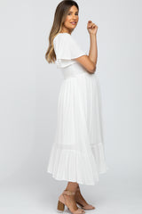 Ivory Smocked V-Neck Maternity Midi Dress