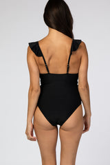 Black Ruffle Maternity One-Piece Swimsuit