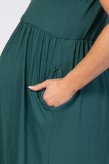 Forest Green Short Sleeve Babydoll Maternity Dress