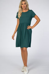 Forest Green Short Sleeve Babydoll Maternity Dress