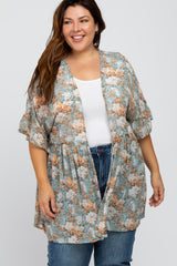 Blue Floral Ruffle Hem Plus Cover Up