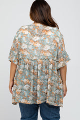 Blue Floral Ruffle Hem Plus Cover Up