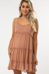 Mauve Polka Dot Ruffle Tiered Maternity Dress