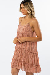 Mauve Polka Dot Ruffle Tiered Dress