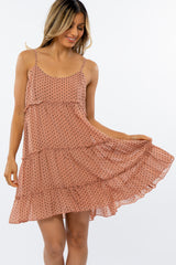 Mauve Polka Dot Ruffle Tiered Dress