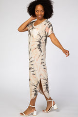 Cream Tie Dye Curved Hem Dress