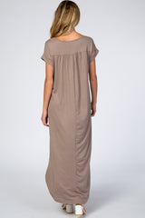 Taupe Side Slit Maternity Maxi Dress