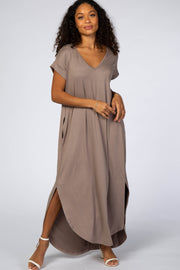 Taupe Side Slit Maxi Dress