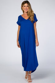 Royal Side Slit Maternity Maxi Dress