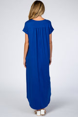 Royal Side Slit Maternity Maxi Dress