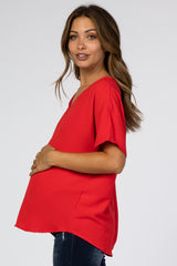 Red Short Sleeve Maternity Blouse