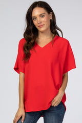 Red Short Sleeve Maternity Blouse