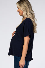 Navy Short Sleeve Maternity Blouse