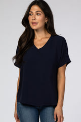 Navy Short Sleeve Blouse