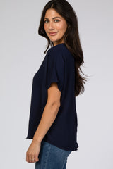 Navy Short Sleeve Blouse