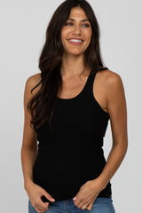 Black Ribbed Racerback Maternity Tank Top